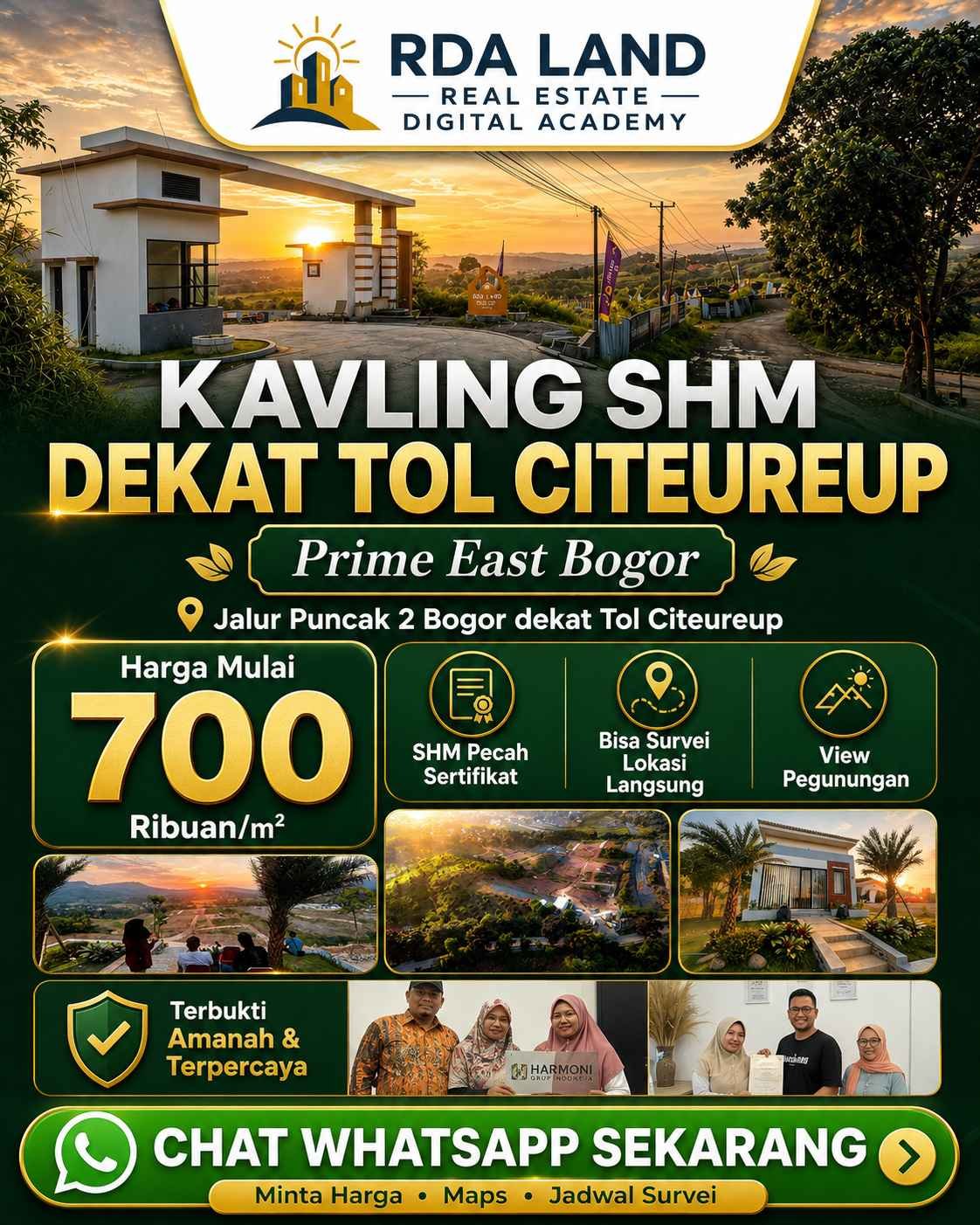 Flyer Kavling SHM Prime East Bogor dekat Tol Citeureup harga mulai 700 ribuan per meter