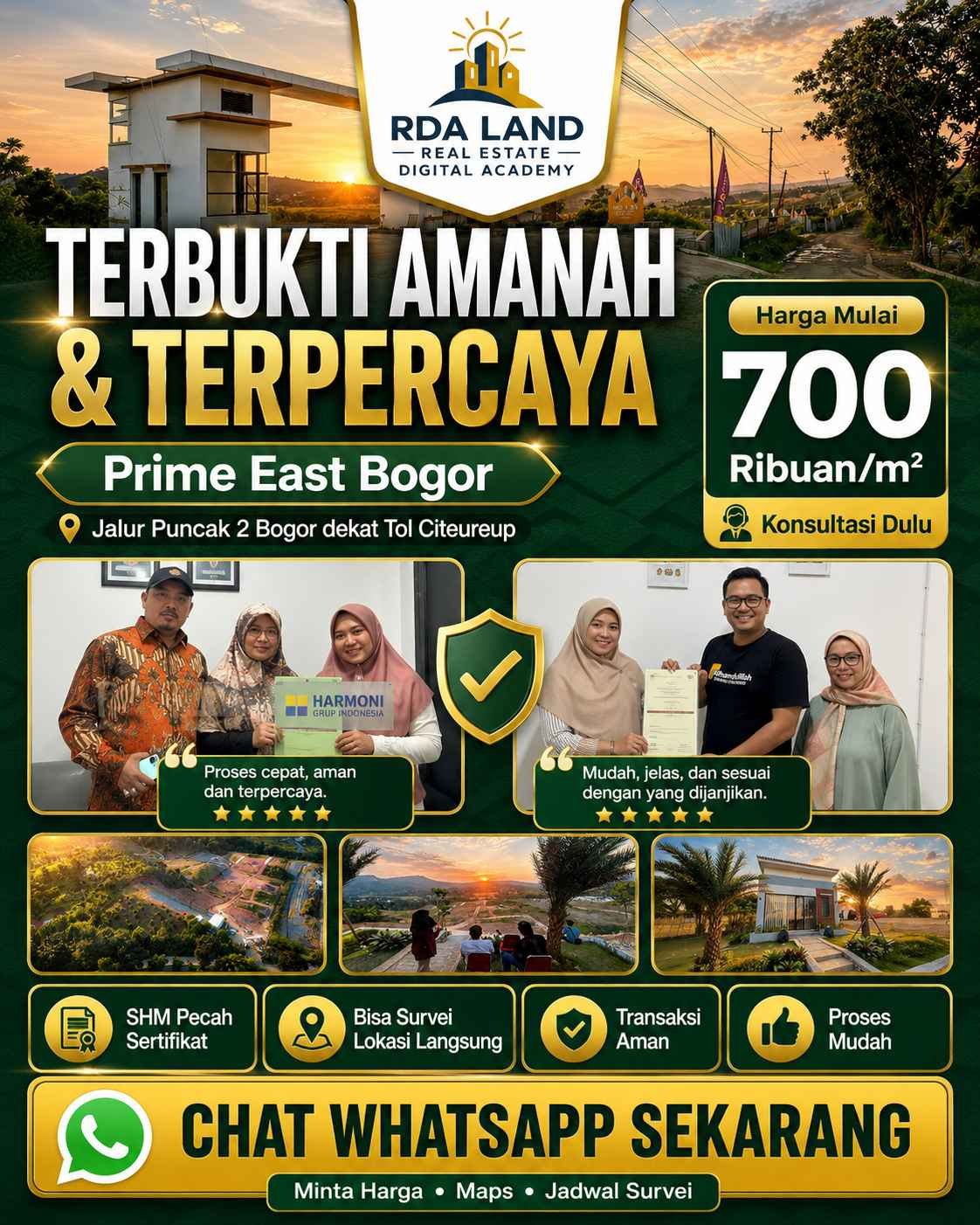 Flyer terbukti amanah terpercaya Prime East Bogor SHM pecah sertifikat