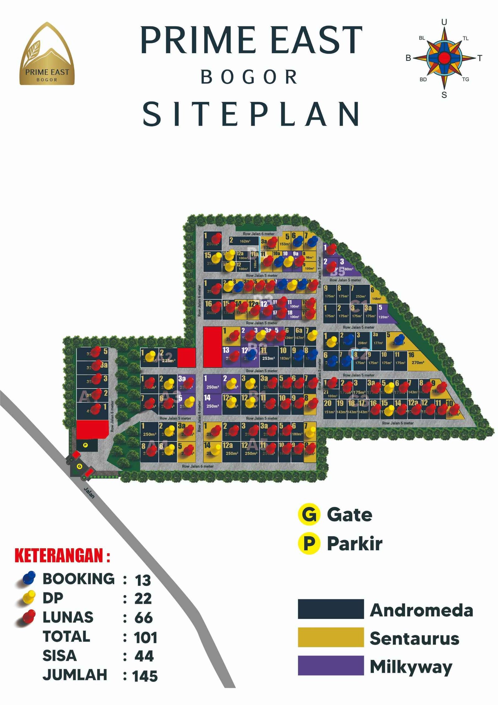 Siteplan terbaru Prime East Bogor - kavling SHM Jalur Puncak 2 Bogor dekat Tol Citeureup