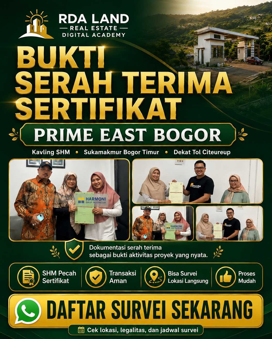 Bukti serah terima sertifikat Prime East Bogor